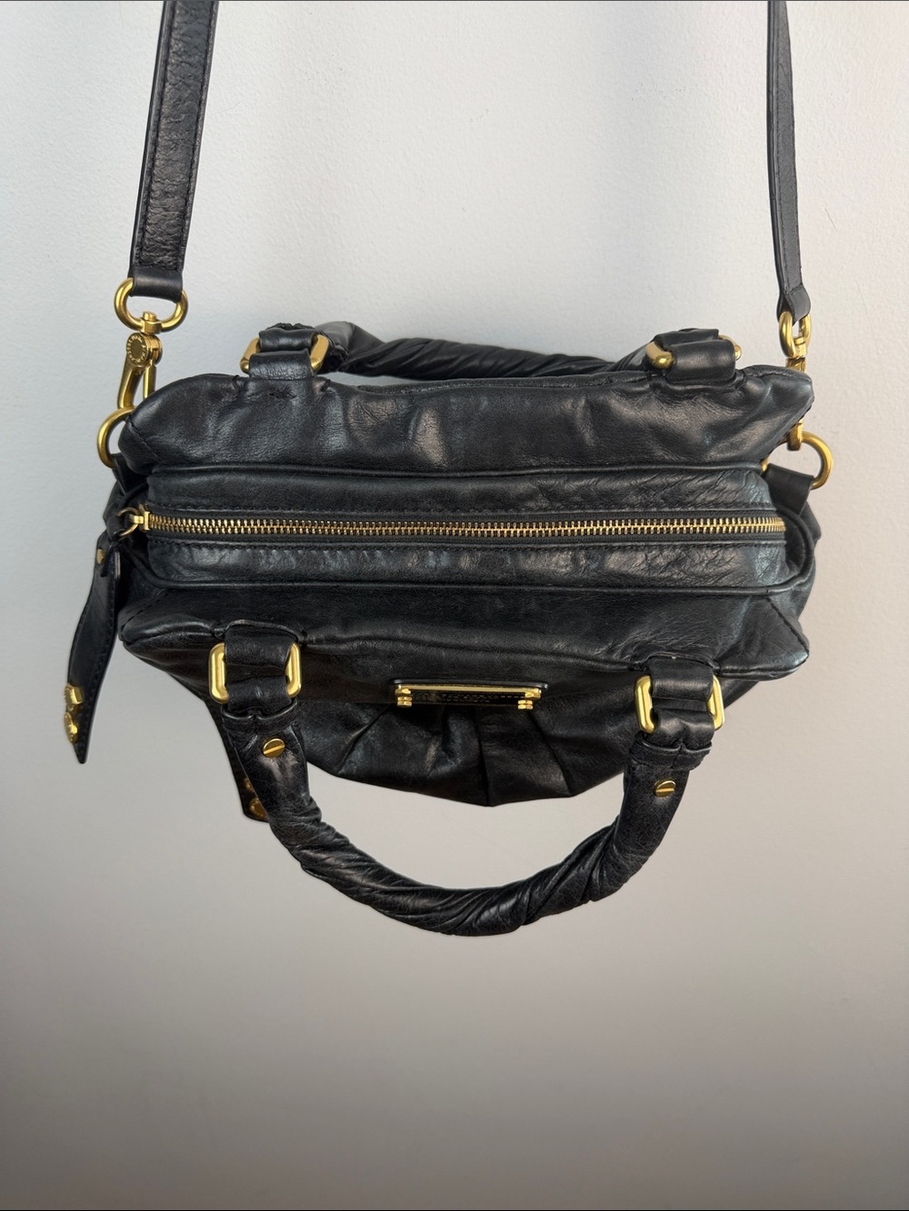 Vintage Marc By Marc Jacobs Leather Twisted Q Groove Satchel Black Y2K Purse - Picture 11 of 16